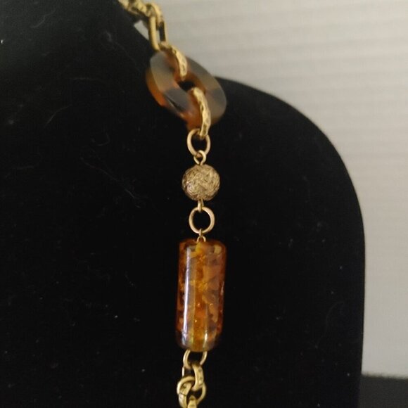 Chico's Gold Tone Amber Beads Statement Necklace 28" - Picture 3 of 7